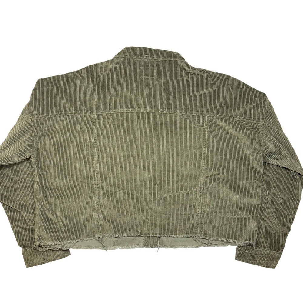American Eagle Corduroy Cropped Shacket Olive Green Womens Medium Frayed Hem - Picture 4 of 10